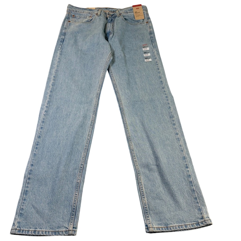 Levis 505 Regular Fit Stretch Light Wash Jeans Mens 34x34 005051992 Blue Denim